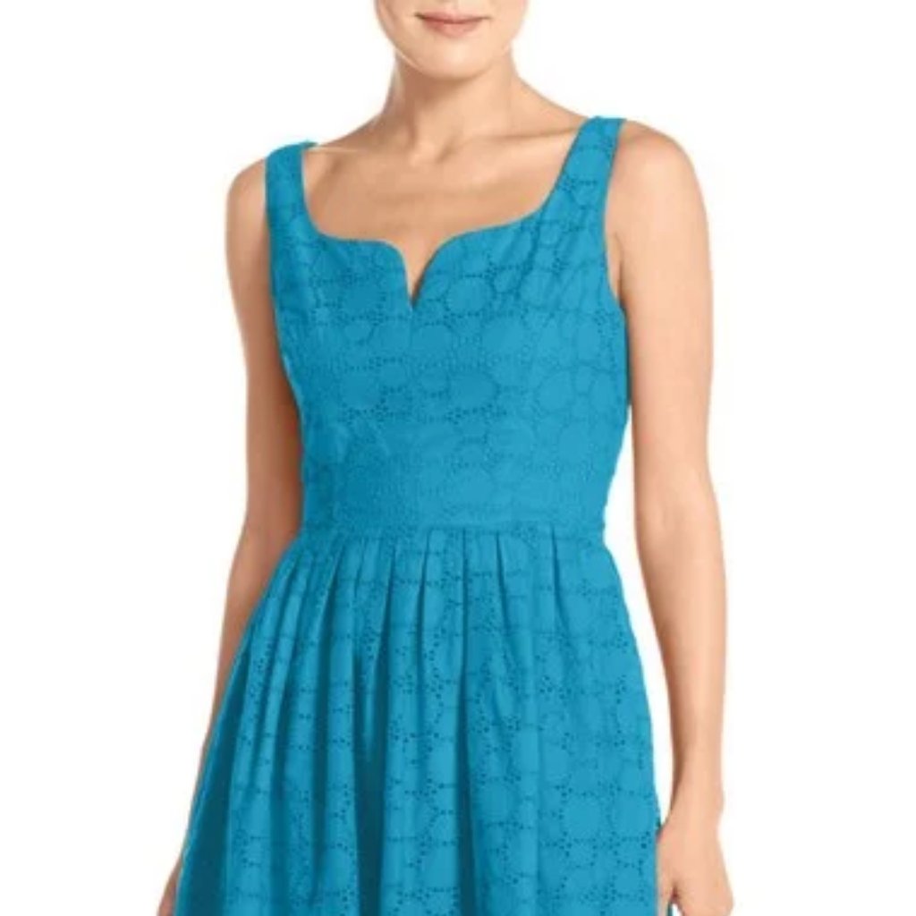 Adrianna Papell Turquoise Eyelet Fit & Flare Capri Dress